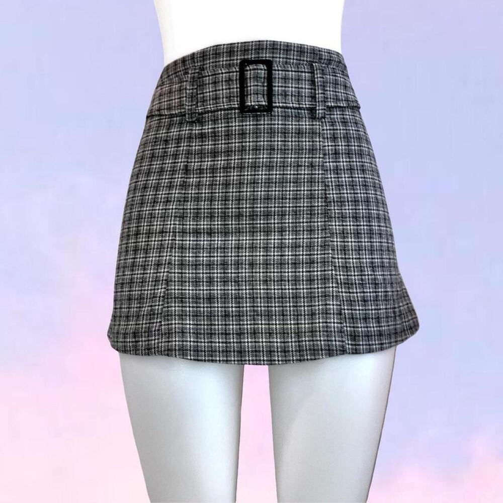 Vintage 90s y2k plaid belted charlotte russe mini skirt - Picture 3 of 7